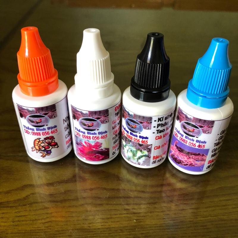 Thắng Bình Định 4 chai gồm Kí sinh trùng máu ốm teo lườn phân lẫn máu phân nâu nâu phân xanh trắng loãng sổ giun các loại trị viêm da nổi cục thuốc bổ giải độc gan ....