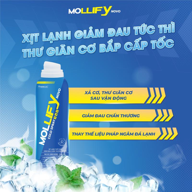 Xịt Lạnh Thể Thao Mollifynovo Cold Spray từ Bạc Hà phân tử - Giảm đau nhanh thư giãn cơ sau vận động 100mL