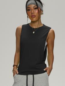 Camiseta sin mangas de alta elasticidad para mujer, camisa de corte holgado y cuello redondo para primavera verano, gimnasio, correr y ejercicio casual al aire libre