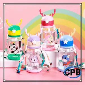 Botol Minum Bentuk Tanduk Rusa 600ML Botol Minum Anak Model Tanduk Rusa Lucu Dengan Tali Sedotan Kekinian