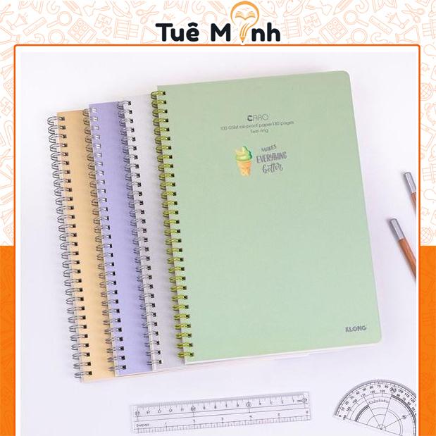 Vở Klong B5 Caro 80/120/200 trang bìa nhựa lò xo kép bìa nhiều màu - tập sổ Klong