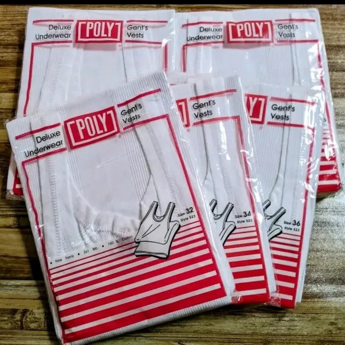 3 PCS (Helai) Singlet Poly cowok Putih Pria Kaos Katun 3