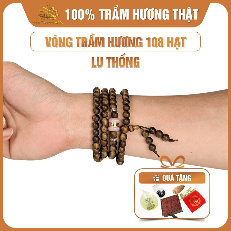   MTH  Vòng Tay Trầm Hương Chuỗi Tràng 108 Hạt Mix Charm Lu Thống Chặn Bạc Vuông S925 Mộc Trầm Hương - Vòng Trầm Tốc Việt Đủ Size Nam Nữ Phụ Kiện Hộp Gấm Túi Gấm Lá Bồ Đề Nụ Trầm Dây Xâu - Đeo Tay 