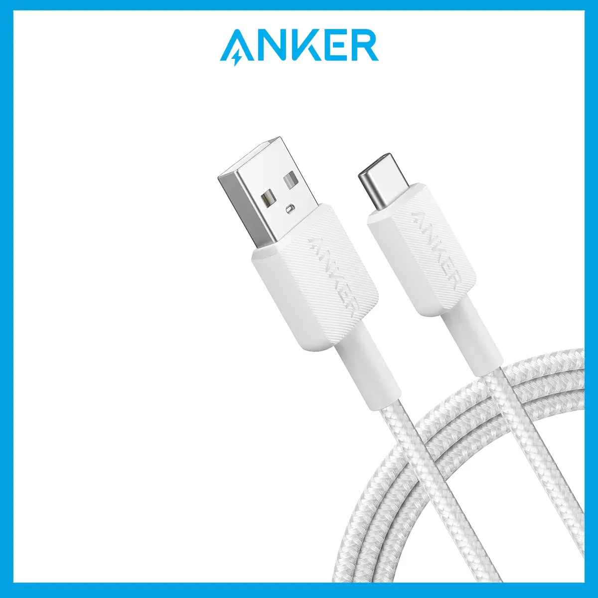 Anker 322 PowerLine USB-A to USB-C Braided Nylon Cable 6ft/1.8m USB 2.0 Fast Charging for USB-C Phones, Tablets and more (A81H6)