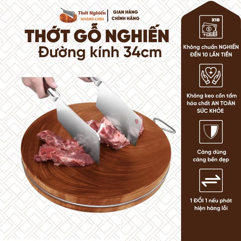 Thớt gỗ nghiến đường kính 34cm - D34TNHL - Thớt Nghiến Hoàng Linh