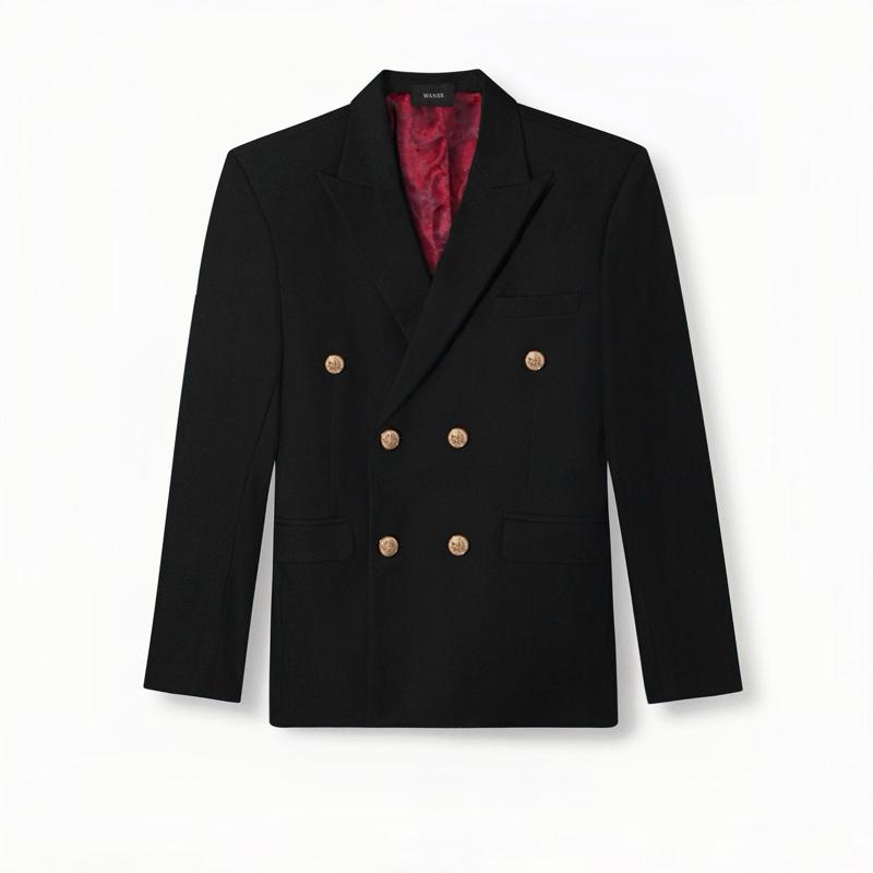 Áo Blazer 6 Cúc Đồng Cao Cấp | Wanes Double Breasted Black Suit With Gold Button V1