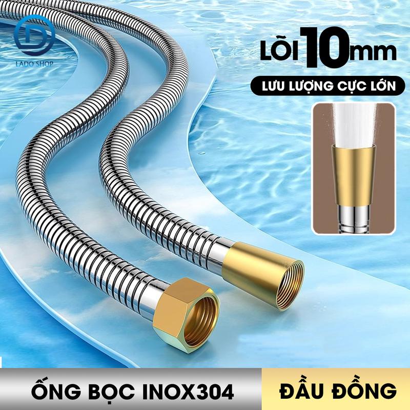 Ống nước vòi sen vòi xịt vệ sinh lõi lớn tăng lưu lượng nước gấp nhiều lần dây bọc inox 304 và 2 đầu đai ốc bằng đồng