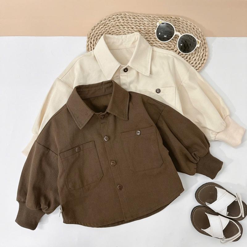 [BeHan] Áo sơ mi dài tay chất kaki mềm phom thụng đuôi tôm cho bé trai 8-17kg - 2314