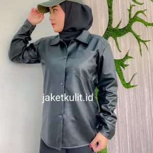 Jaket Kulit Kemeja Premium Oversize Hijab OOTD Fashion Cubit