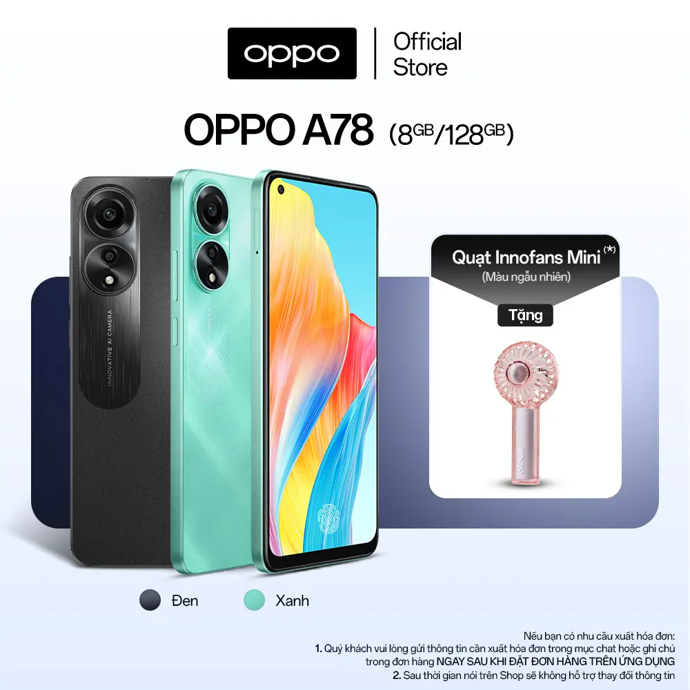 Điện Thoại OPPO A78 (8GB/256GB) | Tặng Kèm Quạt Cầm Tay InnoFans Mini | Bảo Hành 1 Năm | Hàng Chính Hãng