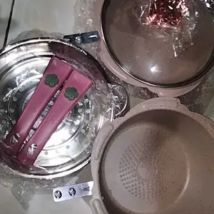 [MK]Panci MPASI Steamer Full Set 22cm Anti Lengket Granite Coating Cepat Panas untuk Kukus & Masak Harian Peralatan Dapur Multifungsi - Kaca, Kayu Kitchenware