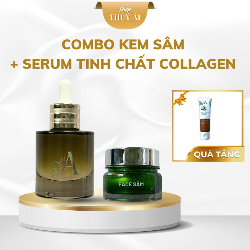   Tặng Tẩy Tế Bào Chết  Combo Kem Face Sâm + Serum Tinh Chất Collagen - Hỗ trợ sáng da dưỡng ẩm da 
