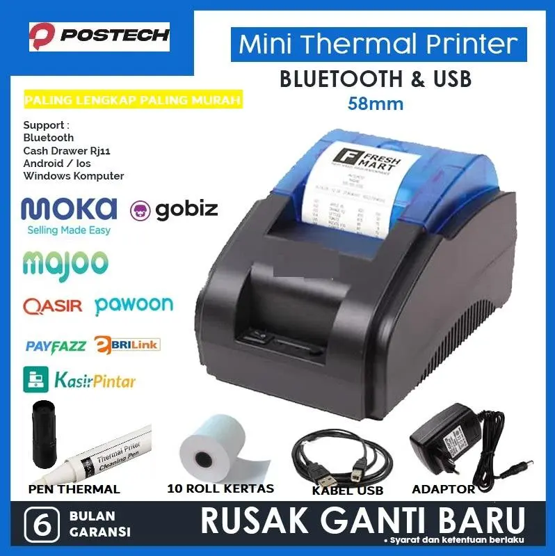 BONUS 10 KERTAS + PEN THERMAL + PRINTER KASIR PPOB BLUETOOTH 58MM THERMAL ANDROID IOS WINDOWS