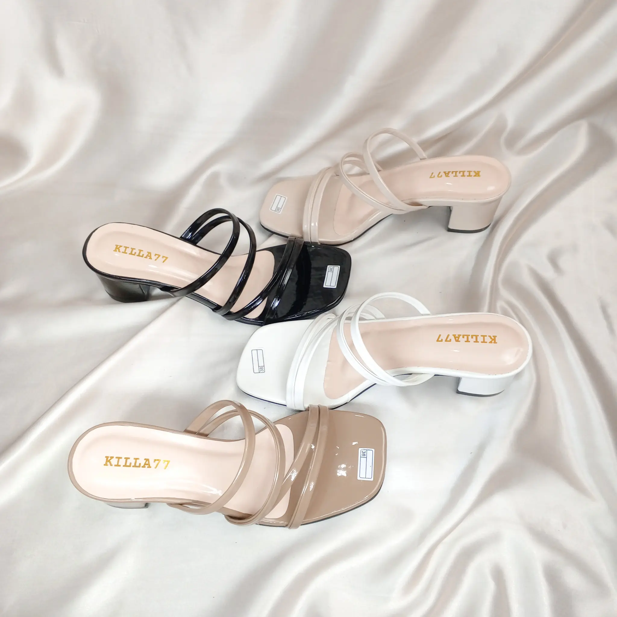 KILLA77 SANDAL HEELS HAK TAHU WANITA MOTIF 4 TALI BUAT KONDANGAN SIMPLE TLI 09