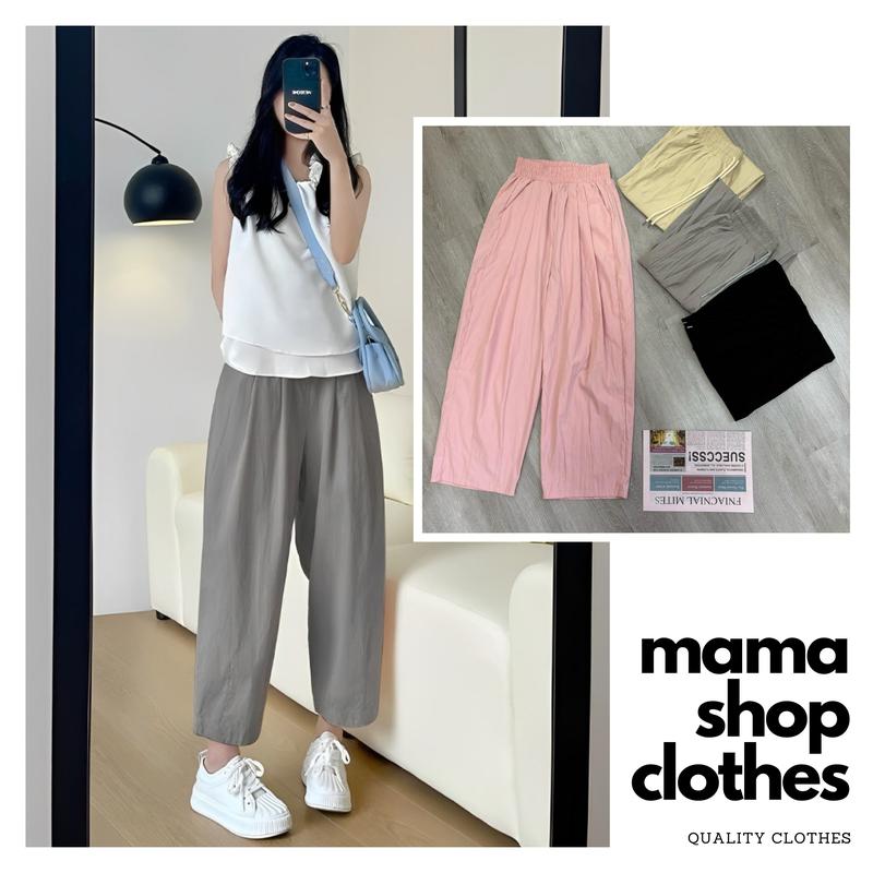 Quần ống rộng Dáng Lửng lụa gió mềm mát cạp chun lưng cao có dây rút Nữ