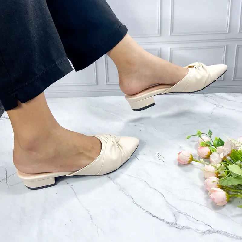 FLADEO Sandal Wanita Hak Tahu 3cm Variasi Pita Silang Nyaman Dipakai Shoes Sendal Naik Size 5