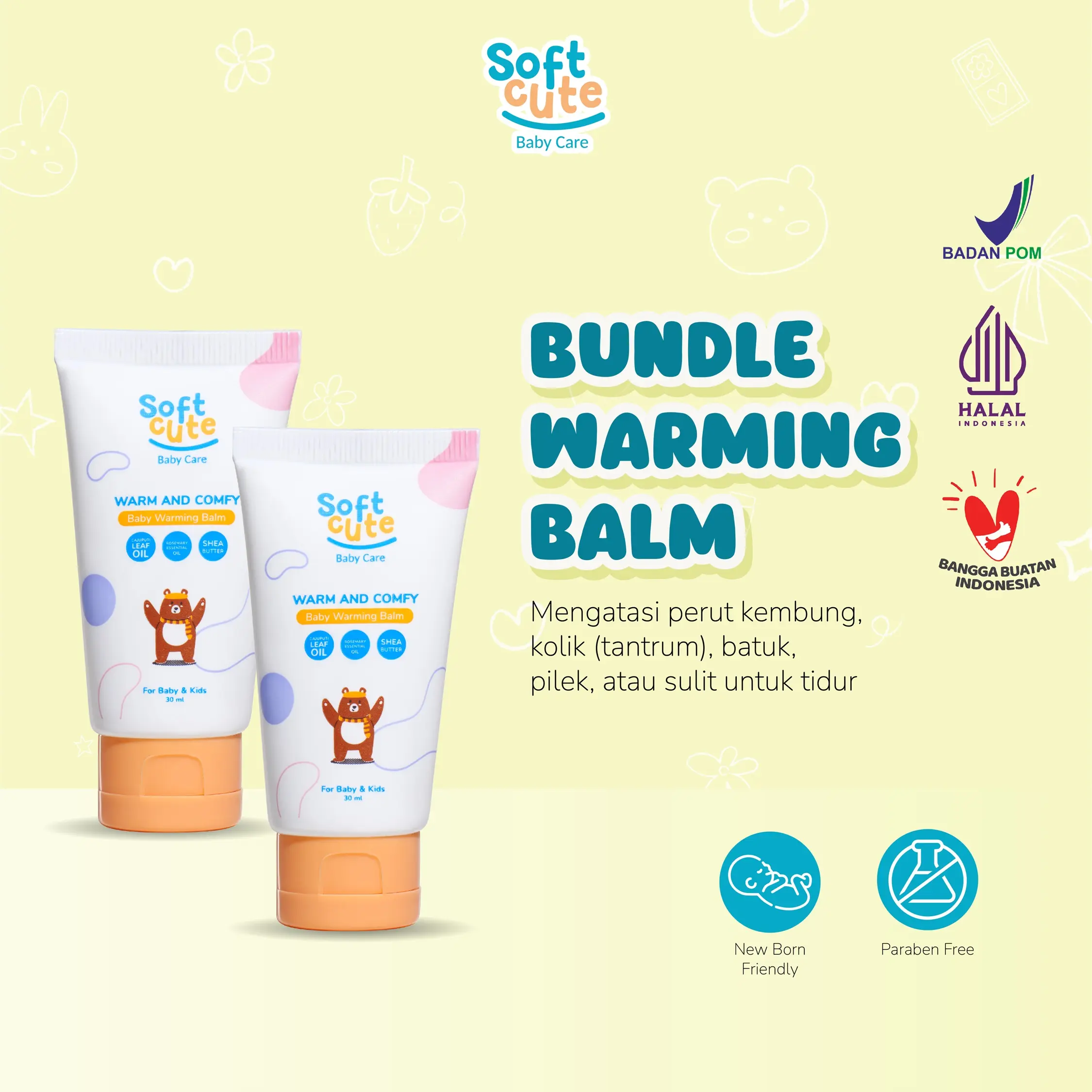 [BUNDLE ISI 2] Soft Cute Warm & Comfy Baby Warming Balm | Krim Penghangat dan Pereda Flu, Kolik, dan Kembung