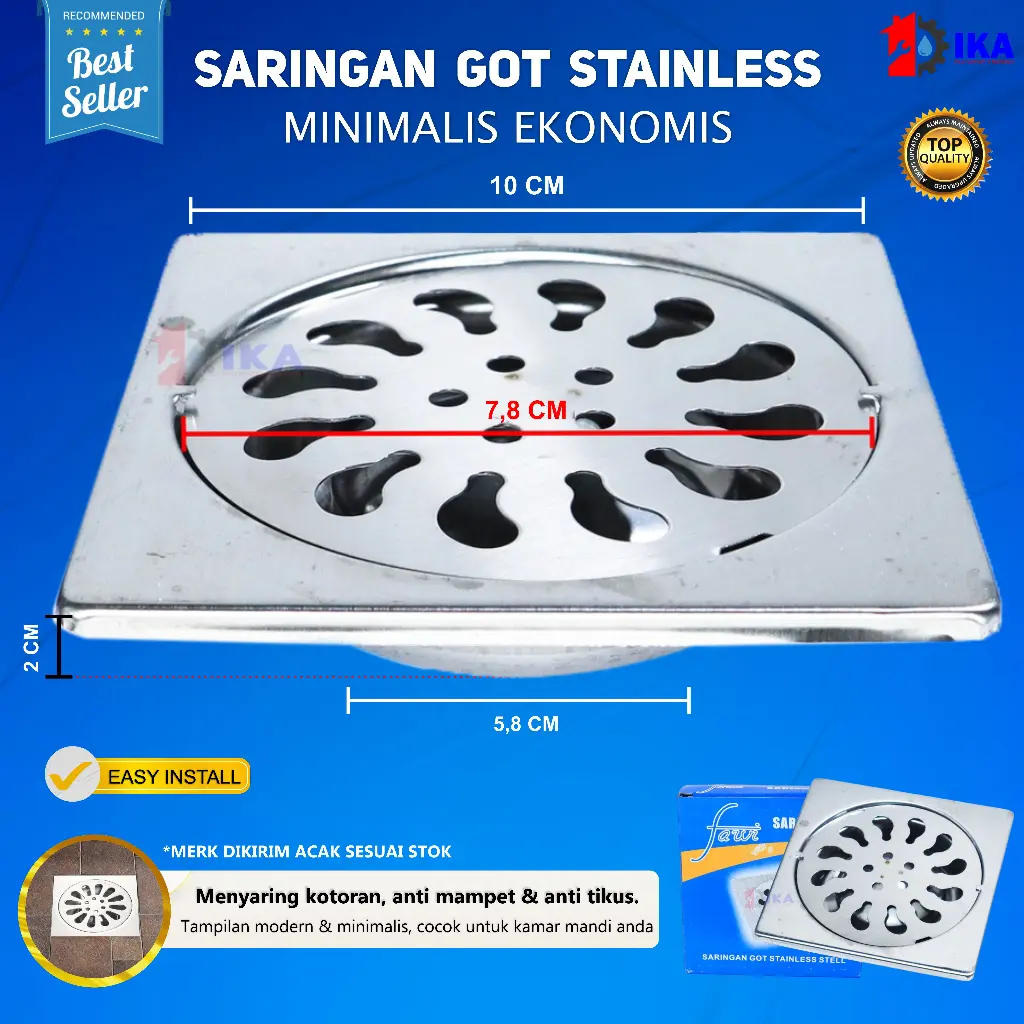 Saringan Got Kamar Mandi / Floor Drain StainlessIKA SARINGAN GOT SUS 304 STAINLESS STEEL FULL ASLI / ANTI KARAT 100% PEMBUANGAN AIR GOT KAMAR MANDI ROOF FLOOR DRAIN KUAT TAHAN KECOA ANTI BAU SERANGGA TIKUS SAMPAH KOTORAN LUMUT RAMBUT WC TOILET CLOSET RUMA