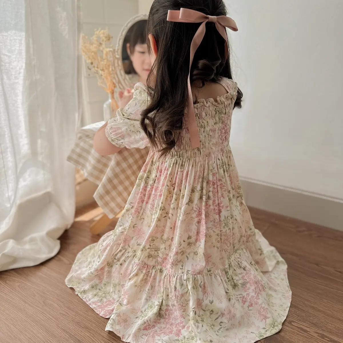 JENNA Dress Anak Smocked Motif Bunga Bahan Katun Rayon - Dressy Bee