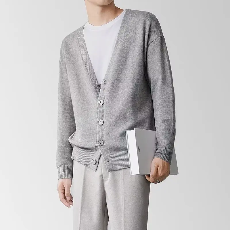 Men's Knitwear Cardigan Business Casual V-neck Solid Color Sweater Coat Men Spring and Autumn Cotton Knitwear Men Menswear Tops Lingerie Longsleeve