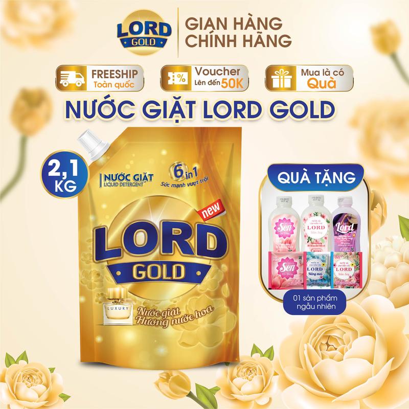 Túi Nước Giặt Xả Quần Áo LORD GOLD 2.1KG - Hương Nước Hoa Lưu Hương 72H Dịu Nhẹ An Toàn Cho Da Sạch Sâu Giữ Màu Quần Áo Thơm Lâu Tiết Kiệm Nước Giặt Đồ Nhỏ