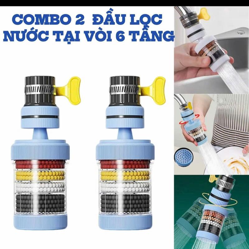 Combo 2 Cái Đầu Vòi Lọc Nước 6 Tầng Chịu Nhiệt Đến 60 Độ C Hỗ Trợ Lọc Phèn Cặn Bẩn Trong Nguồn Nước Mẫu Mới TPR Chất Lượng Cao