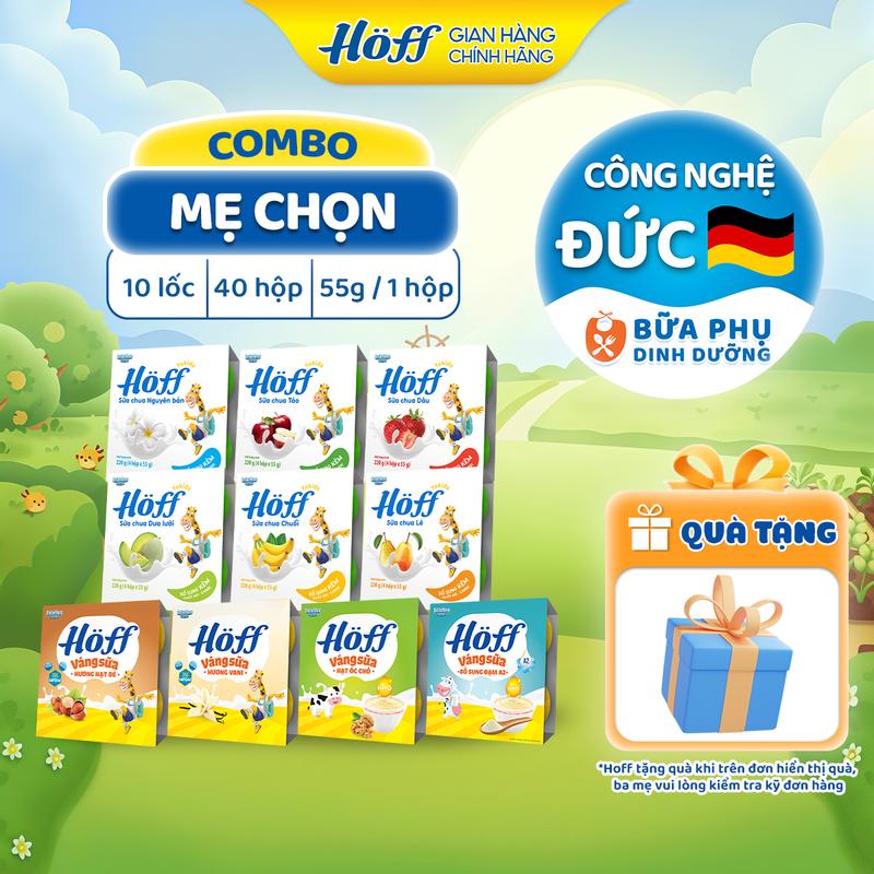  Combo Mẹ Chọn Sữa chua váng sữa Hoff Mix vị bổ sung Canxi Kẽm HMO MFGM vitamin men vi sinh cho bé hỗ trợ phát triển trí não chiều cao hệ miễn dịch 10 Lốc  40 hộp x 55g  