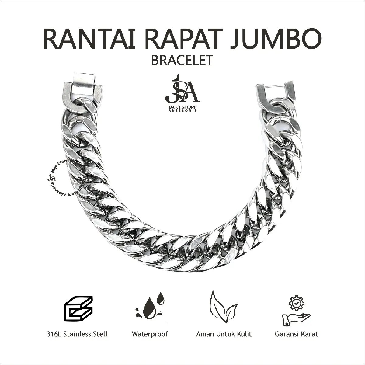Gelang Titanium Rantai Rapat 1,5cm dan 2cm Dewasa Aksesoris Pria Anti Karat Anti Luntur Terbaru Terbaik