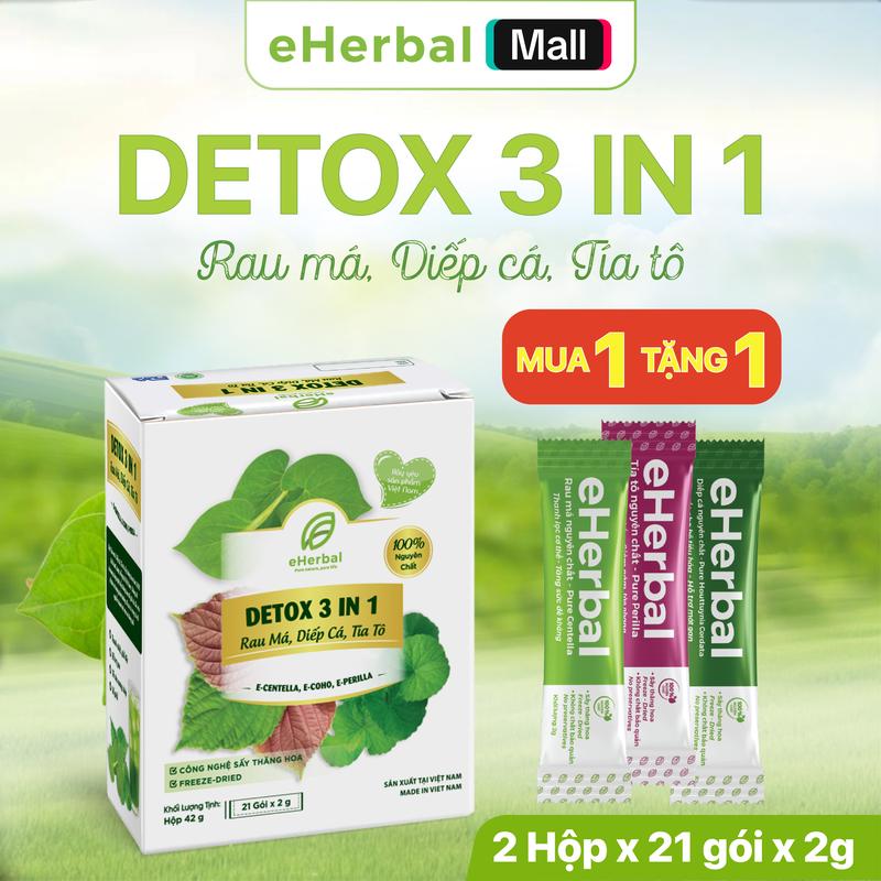 [COMBO 1 TẶNG 1] Detox 3in1 eHerbal Rau Má Diếp Cá Tía Tô Sấy Thăng Hoa Không Chất Bảo Quản Sống Khỏe Mỗi Ngày (2 Hộp 42 Gói)