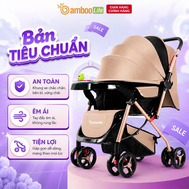Xe đẩy 2 chiều 3 tư thế cho bé  Bamboo Life bản tiêu chuẩn gấp gọn tiện lợi xe đẩy cho trẻ sơ sinh cho bé đi chơi đi dạo mỗi ngày