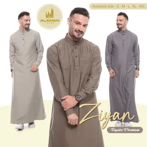ALKHAN Jubah Ziyan Gamis Pria Muslim Lengan Manset Premium ALKHAN JUBAH Dewasa Hitam Panjang Katun Toyobo Kualitas Terjamin Desain Praktis Zipper Bawah