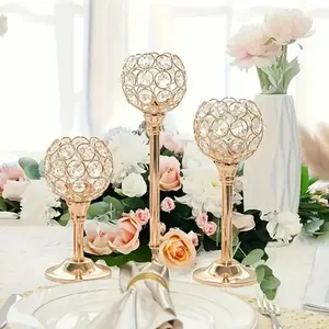 COD 3 Height Kristal Candelabra Ornamen Dekorasi Kreatif Emas Cahaya Lilin Dekorasi Rumah Makan Malam Lilin Alat Peraga Pernikahan Candle holder