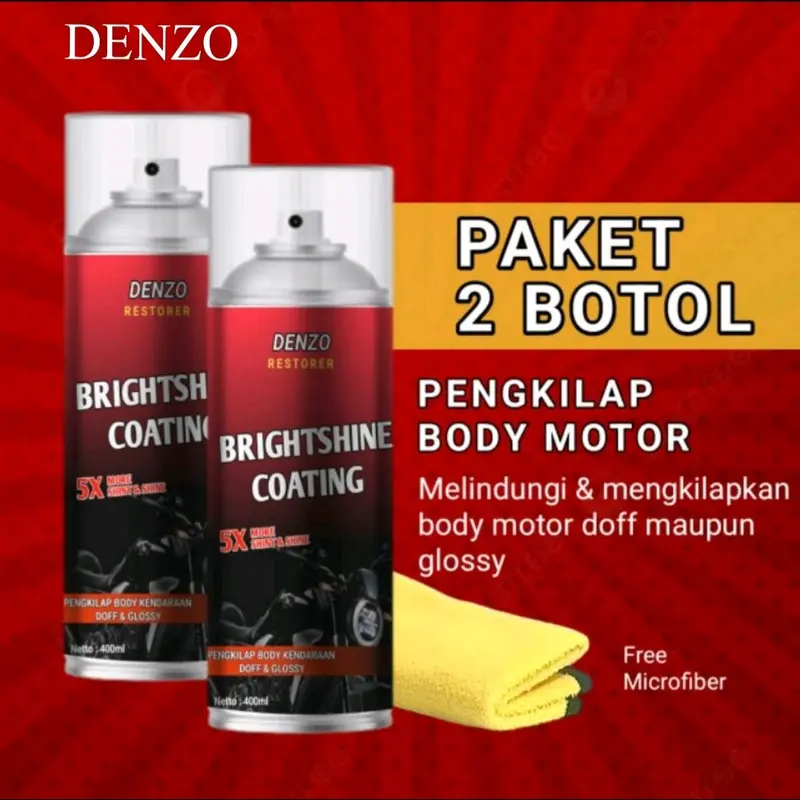 2PCS - DENZO BRIGHTSHINE COATING / Penghitam/Pengkilap Body Motor Glossy & Doff 400 ml + lap. 1