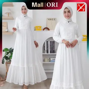 Agnes Hijab - Jihan Dress Gamis Putih Lebaran 2026 Terbaru Gaun Pesta Mewah Simple Elegan Baju Muslim Wanita Remaja Pengajian Manasik Haji Umroh 836