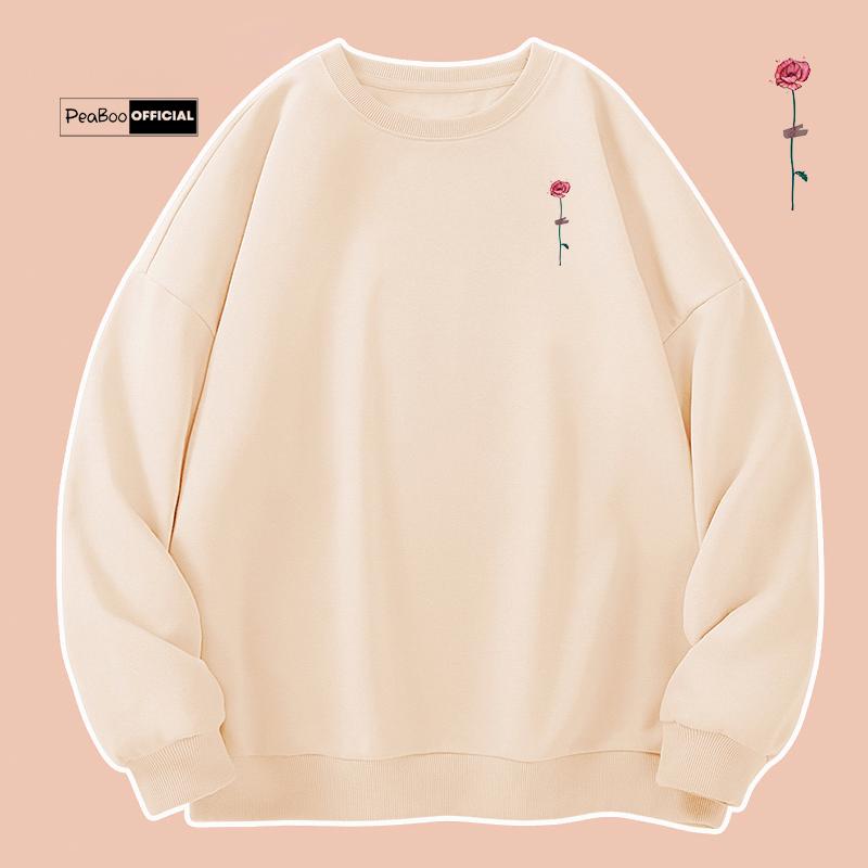 Áo Sweater Hoa Hồng Nam Nữ By PEABOO Unisex Chất Nỉ Lót Bông Form Rộng