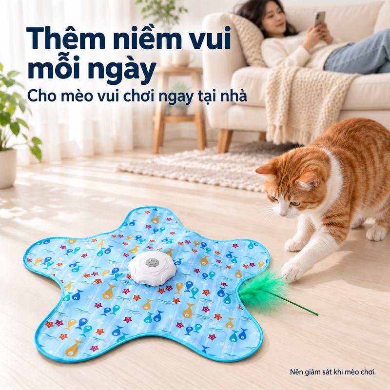 Đồ chơi mèo tự động quay, cần trêu mèo săn mồi, mái che trốn cho mèo, đồ chơi điện tự chơi, bàn xoay tự động cho mèo, đồ chơi mèo tự chơi giải trí, đồ chơi cho mèo cancau meo