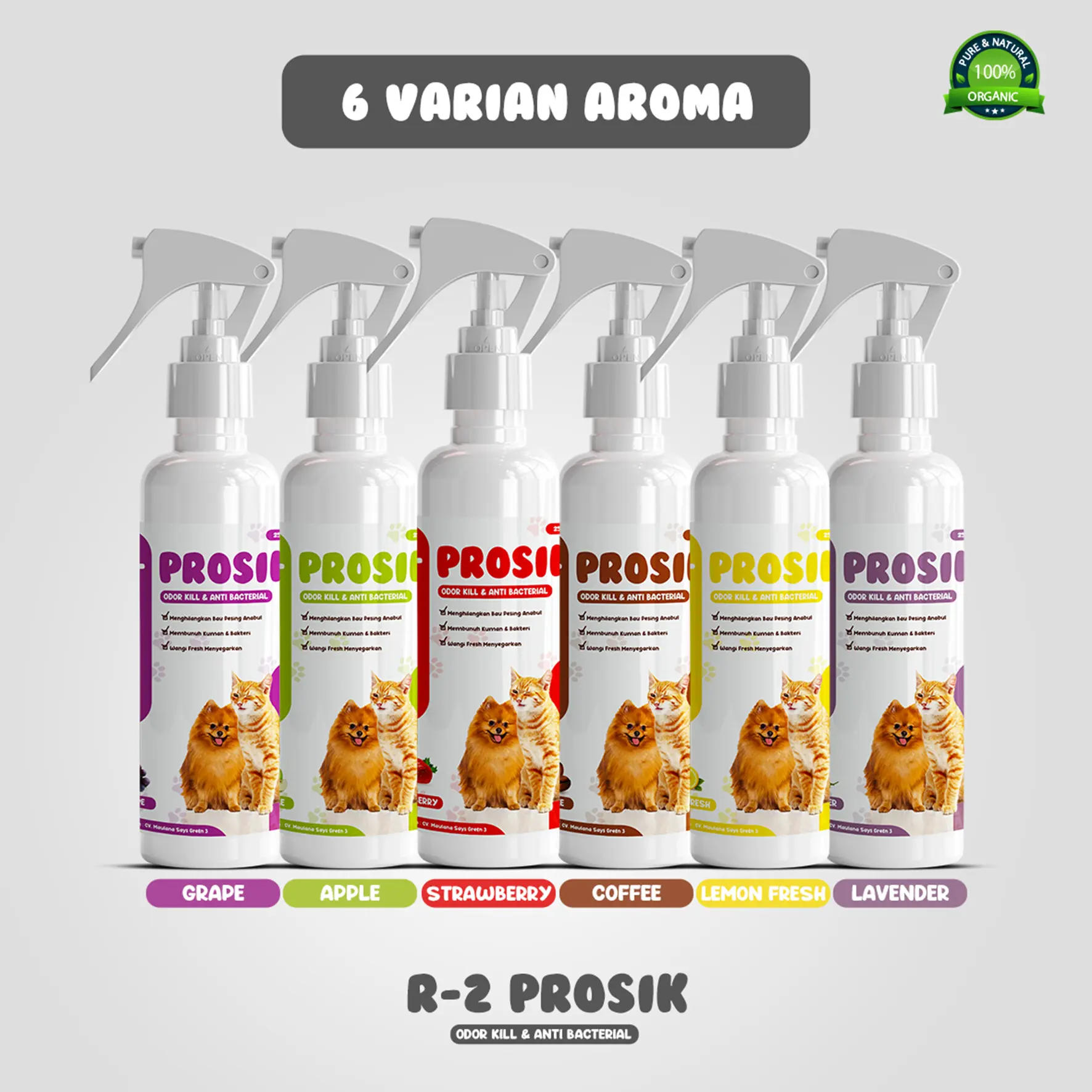 R2PROSIK Penghilang Bau Kotoran & Pesing Hewan Peliharaan - 250 & 100 ml