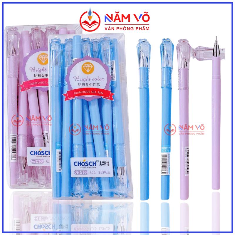   CS956   HỘP 12 6 Cây Viêt Gel   Bút Gel Nước Hình Kim Cương Chosch CS 956 Ngòi Kim 0.5mm Đầu Hình Kim Cương Luyện Chữ Đẹp Cho Học Sinh  Mực Xanh Tím  