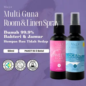 [PAKET BELI 1 DAPAT 2 - 60ml] Mays Room & Linen Spray Premium - Pengharum Kain Anti Bakteri dan Jamur Wangi Tahan Lama 12 Jam