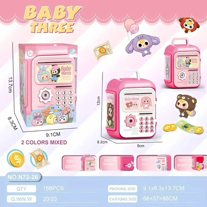 Két sắt mini hoạ tiết Kuromi Labubu màu tím xinh yêu cho bé đựng tiền tiết kiệm - Ống Heo 4