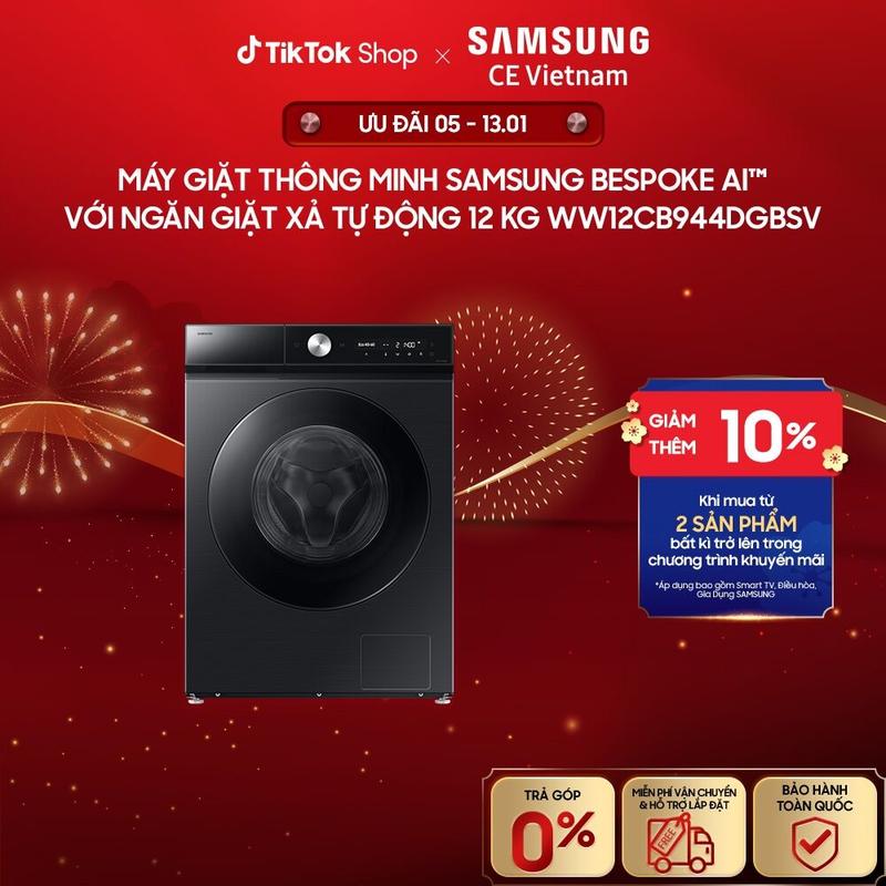 Miễn phí lắp đặt + Freeship Máy giặt thông minh Samsung Bespoke AI với Ngăn giặt xả tự động 12 kg WW12CB944DGBSV - Giao hàng sau 15 ngày