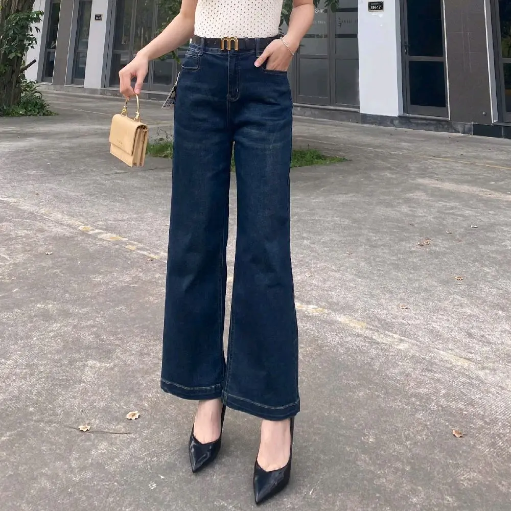 QUẦN JEAN NỮ QC CHẤT CO GIÃN ỐNG XUÔNG XANH ĐẬM FORM CƠ BẢN CHẤT JEAN MỀM 90077 | BigBuy360 - bigbuy360.vn