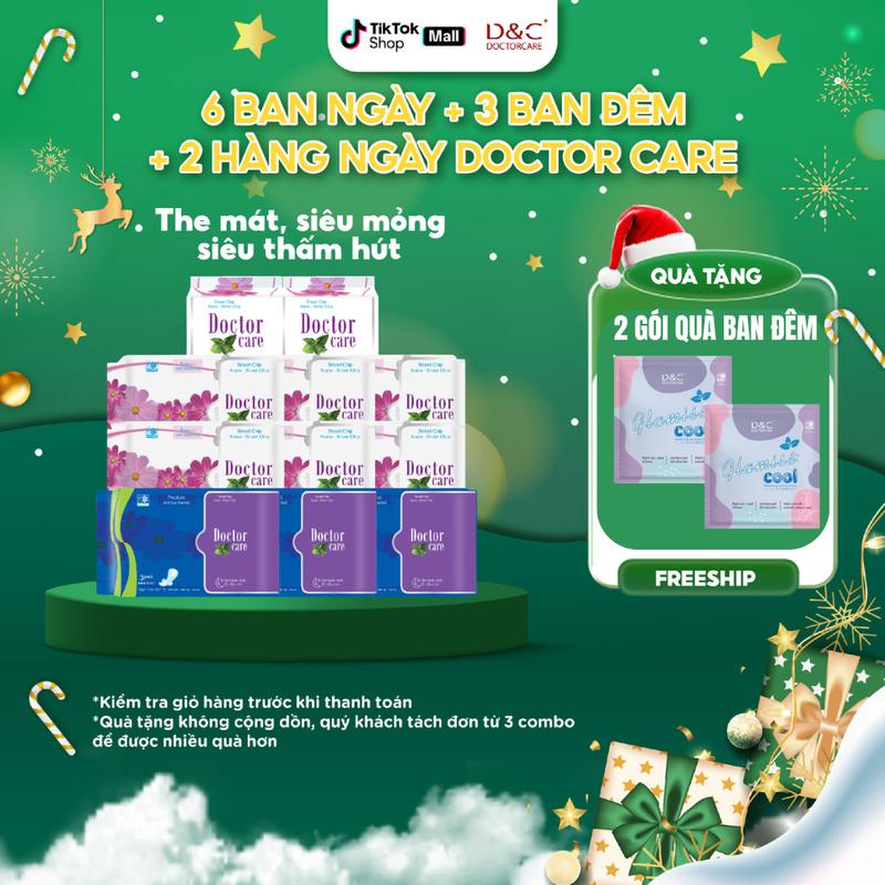 COMBO 11 gói Băng vệ sinh D&C Doctor care mát lạnh 6 BN 24,5cm +3 BĐ 33,8cm+2 HN 16 cm