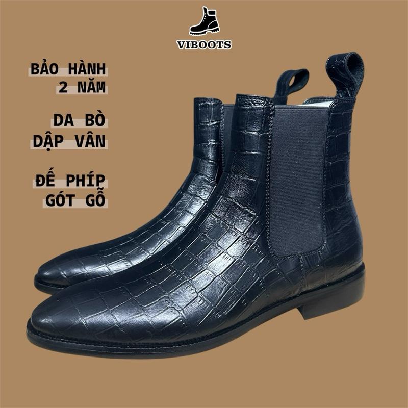 Giày Chelsea Boots Da Bò Dập Vân Cá Sấu Nam Sang Trọng