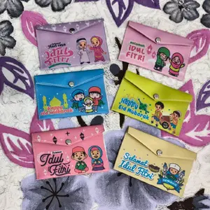 Dompet Amplop Kancing Lebaran Isi 12pcs Gambar Lucu Full Printing Motif Idul Fitri dan Eid Mubarak untuk Hadiah dengan Desain Karakter Imut