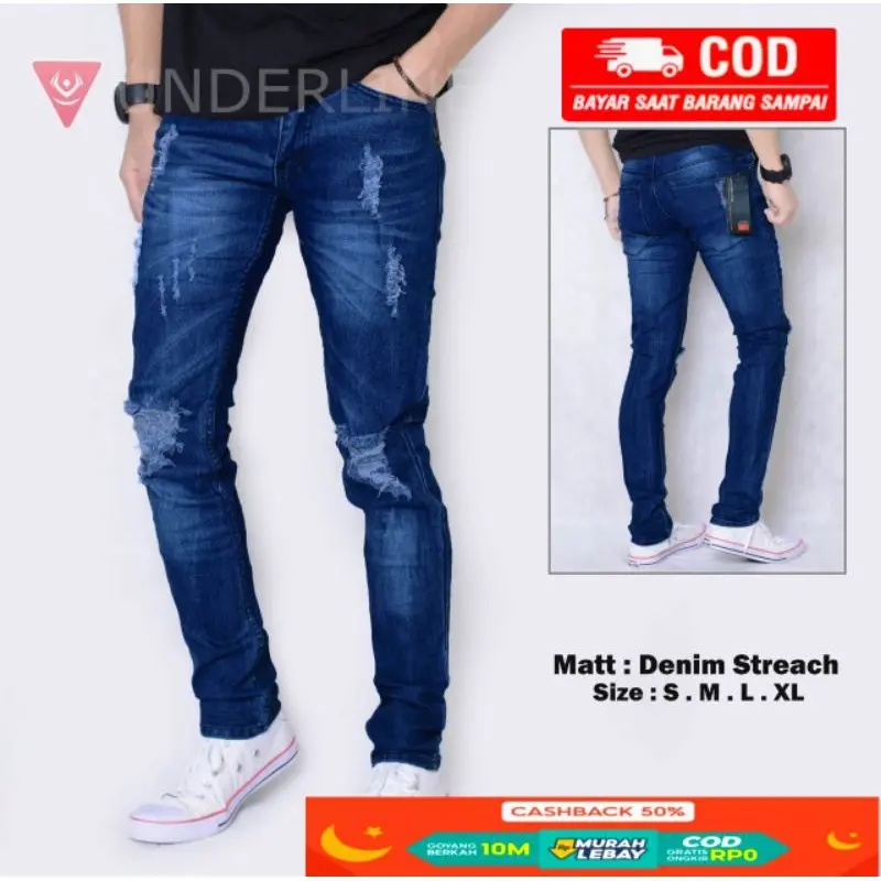 Celana Jeans Panjang Pria Dewasa Celana Panjang Sobek Lutut Pria Celana Jeans Panjang Sobek Ripped Sobek Tembus Celana Panjang