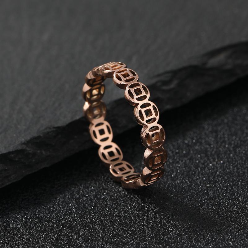 Nhẫn Thép Không Gỉ Rỗng, Đồng May Mắn, Chuyển Chỉ Số, Ngón Tay, Titan, Hình Học, Cá Tính, Retro, Cặp Đôi  Women Nữ 3