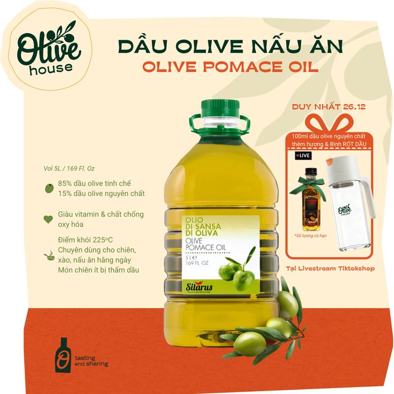 Dầu Olive Cooking Pomace 5 Lít - Chuyên dùng chiên xào nấu - Thương hiệu Silarus nhập khẩu từ Ý