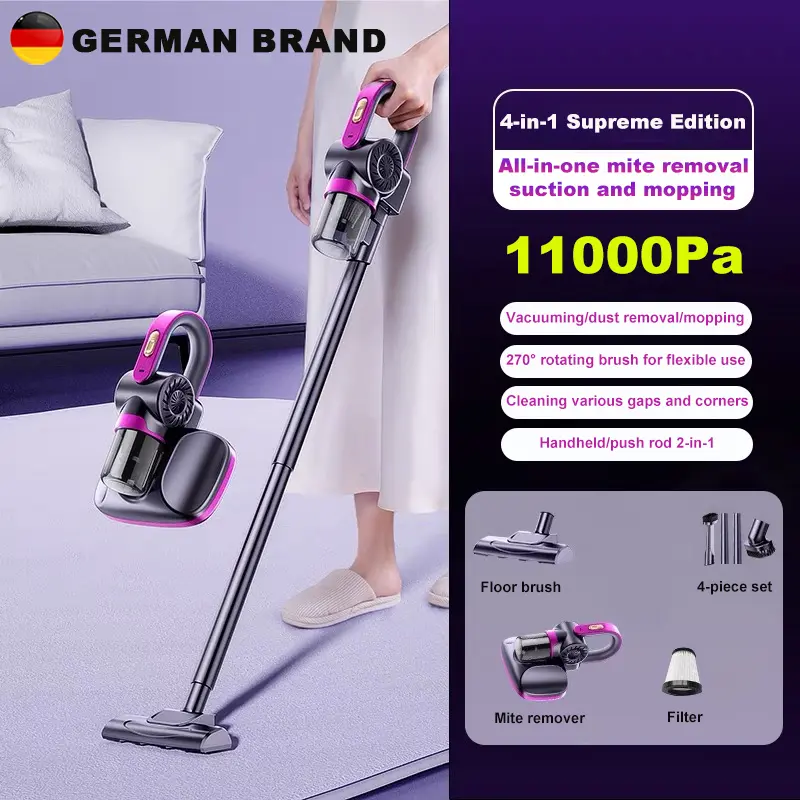 Cordless vacuum cleaner for household use with strong suction power Handheld powerful small ultra-quiet carpet cleaning and mopping dust mite removal integrated vacuum cleaner Battery