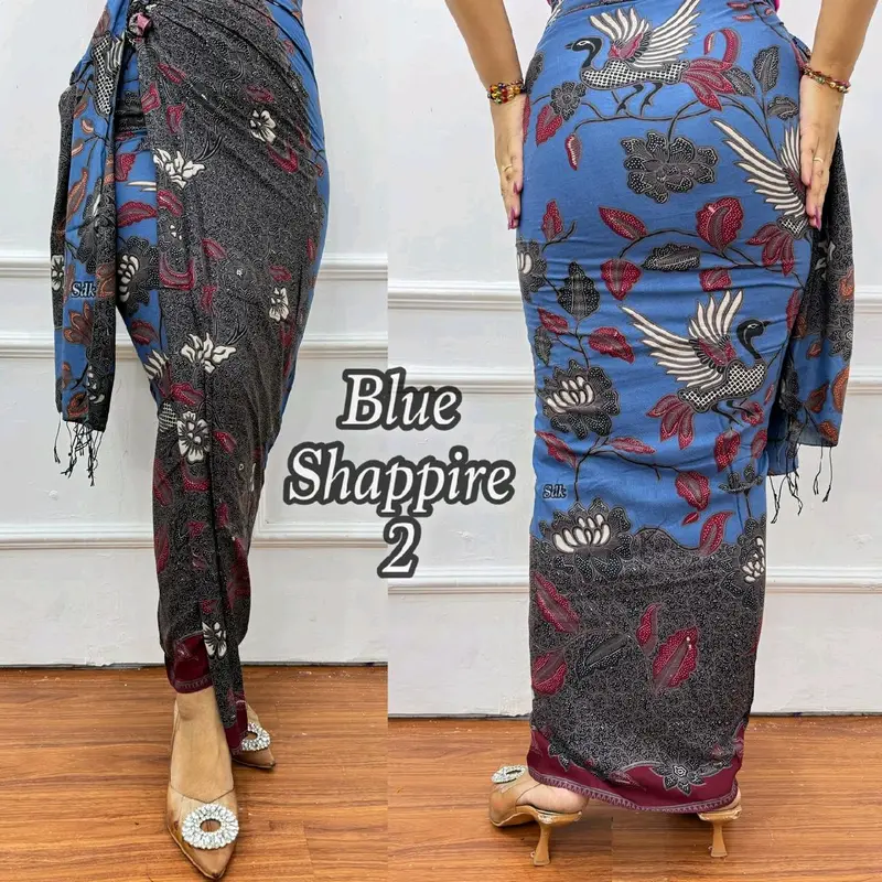 kamen lembaran paris motif daun-set selendang Panjang Dress-0413 1